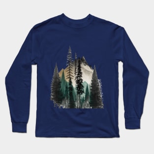 Pines Forest Mountains Minimalist Boho Chic Trees Nature Fun Long Sleeve T-Shirt